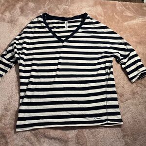 Aeropostale Navy and White Striped Quarter Sleeve Top